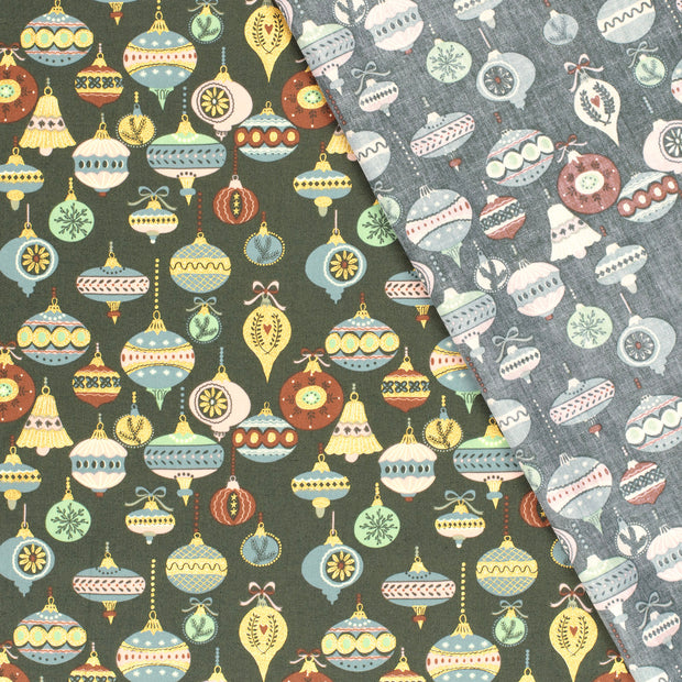 Cotton Poplin fabric Christmas balls printed and foil 