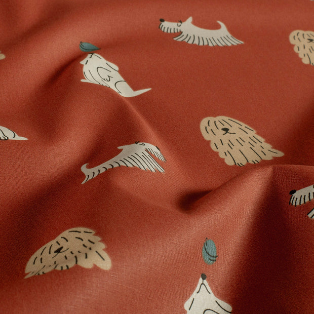 Cotton Poplin fabric Dogs Red