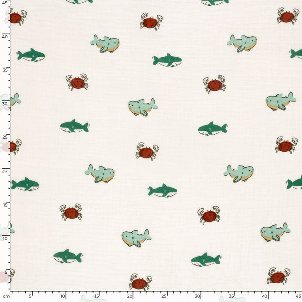 Muslin fabric Animals Off White