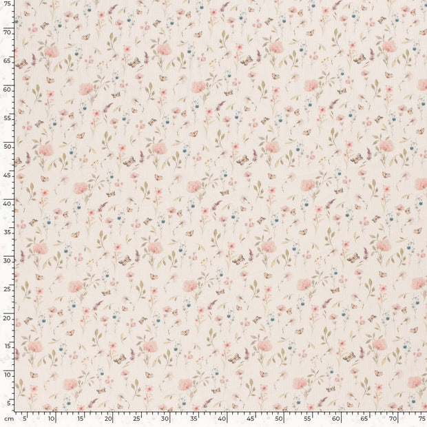 Rib Jersey fabric Flowers Off White