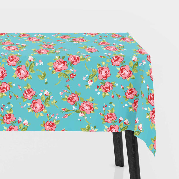 Coated Tablecloth fabric Roses Petrol