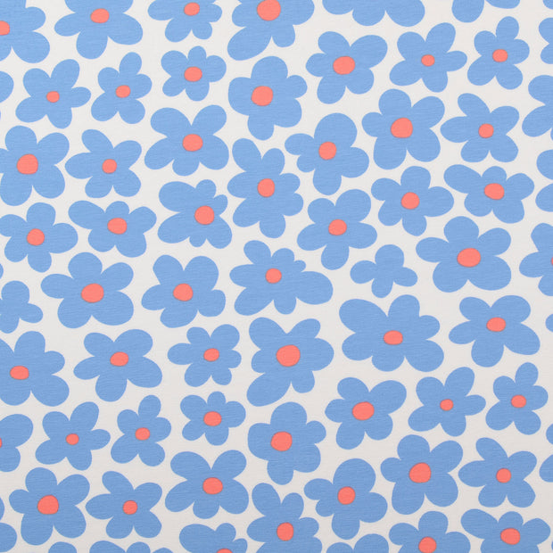 Jersey fabric Flowers Baby Blue