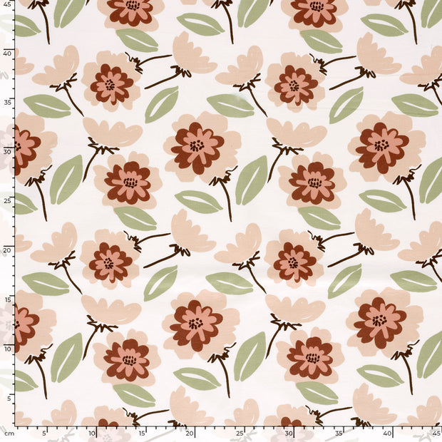 French Terry fabric Flowers Off White