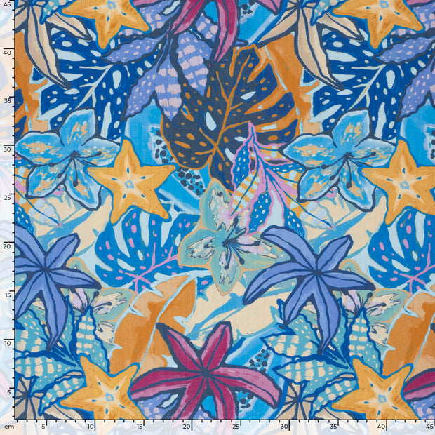  tissu fleurs Bleu Ciel