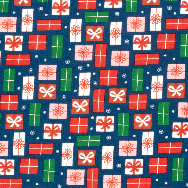 Cotton Poplin fabric Christmas Navy