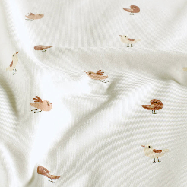 Jersey tissu oiseaux Blanc cassé