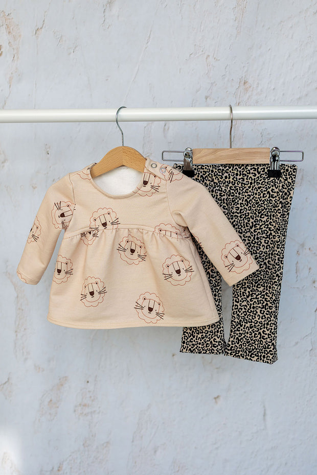 French Terry fabric Beige printed 
