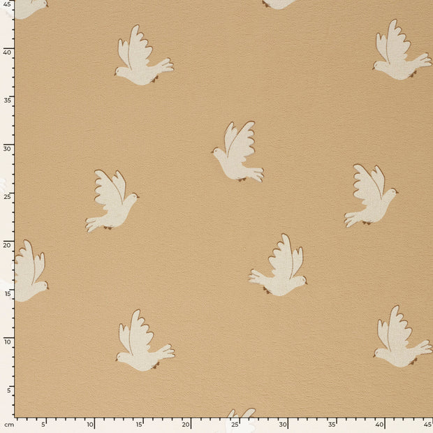 Terry Crepe fabric Birds Beige