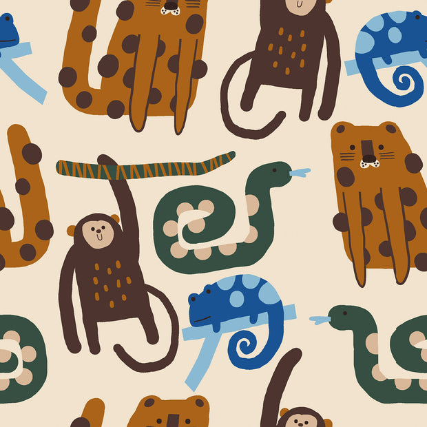 French Terry fabric Animals Beige