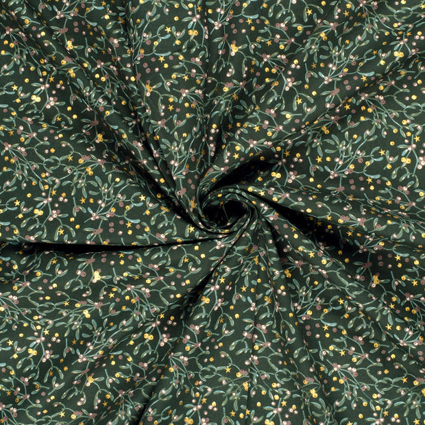 Cotton Poplin fabric Dark Green printed and foil 