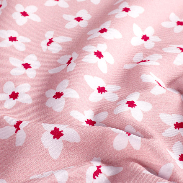 French Terry fabric Flowers Pink