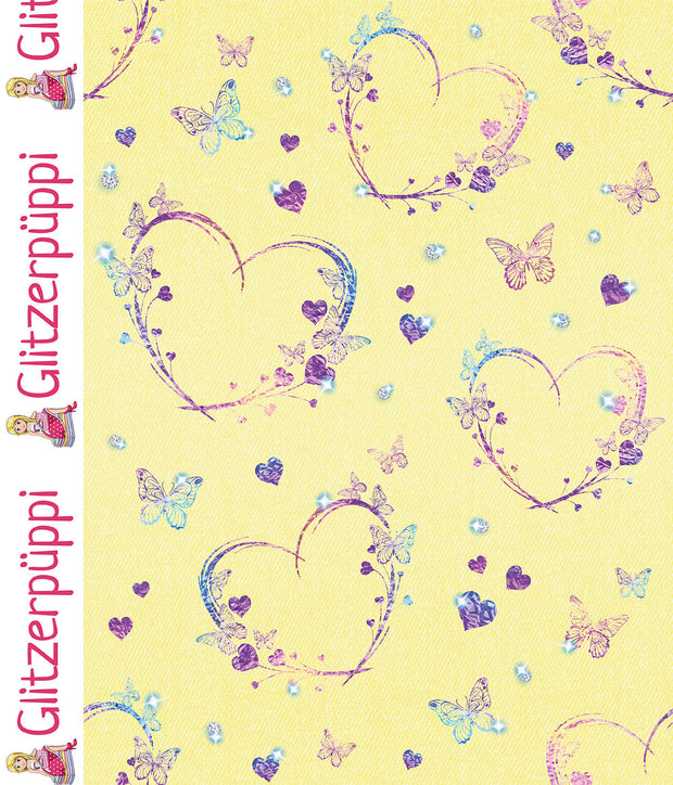 French Terry fabric Hearts Light Yellow