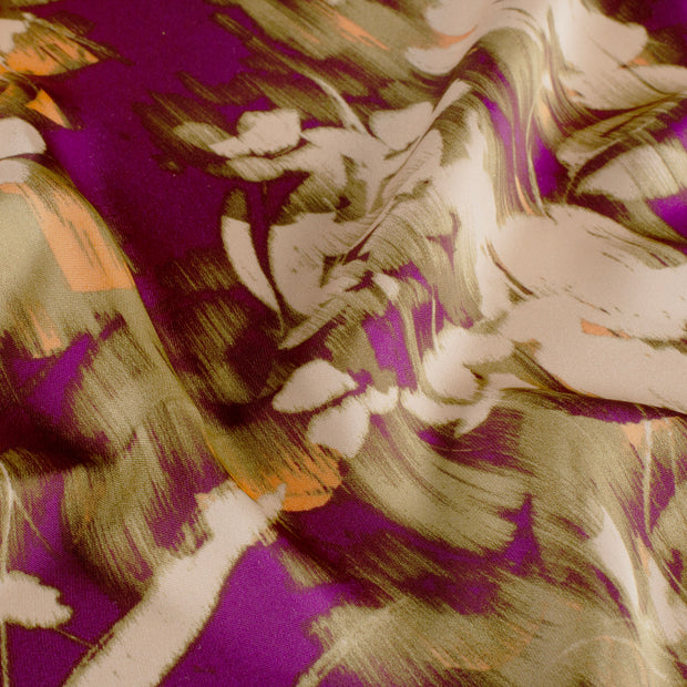 Satin Duchesse fabric Flowers Bordeaux