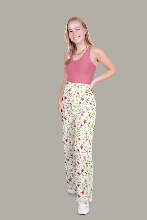 Muslin Bio Naturel fabric Flowers Off White