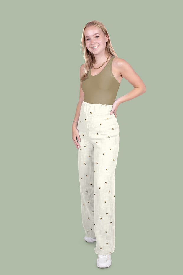 Muslin fabric Bees Off White