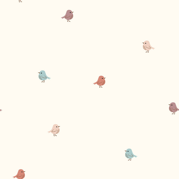Jersey fabric Birds Off White