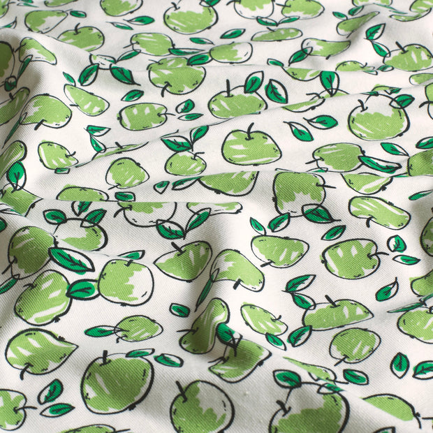 Jersey fabric Apples Optical White