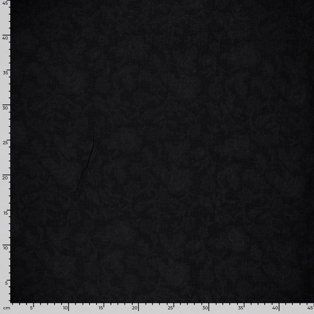 Woven Cotton Linen fabric Leaves Black