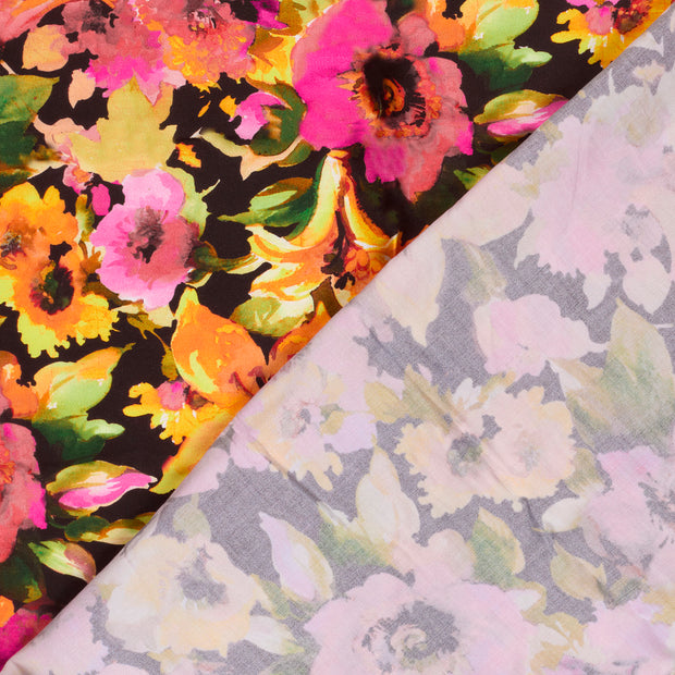 Viscose Satin fabric Flowers digital printed 
