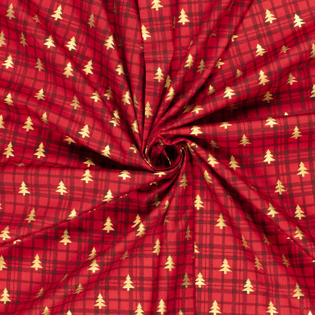Cotton Poplin fabric Red printed and foil 