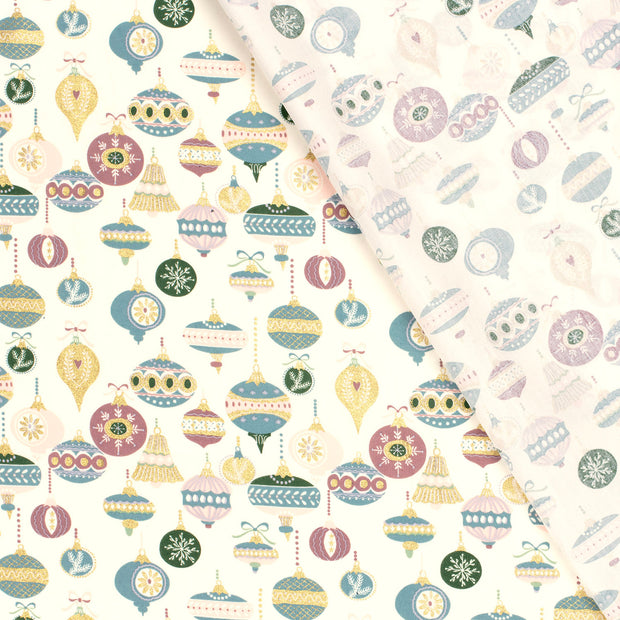 Cotton Poplin fabric Christmas balls printed and foil 