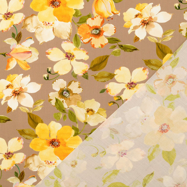 Viscose Poplin fabric Beige digital printed 