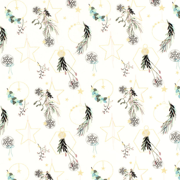 Cotton Poplin fabric Stars Off White