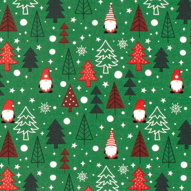Cotton Poplin fabric Christmas trees Green