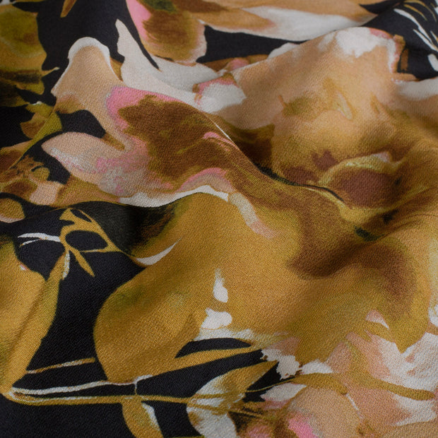 Viscose Nylon Crepe fabric Flowers Navy