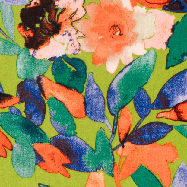 Linen Look fabric Flowers Lime Green