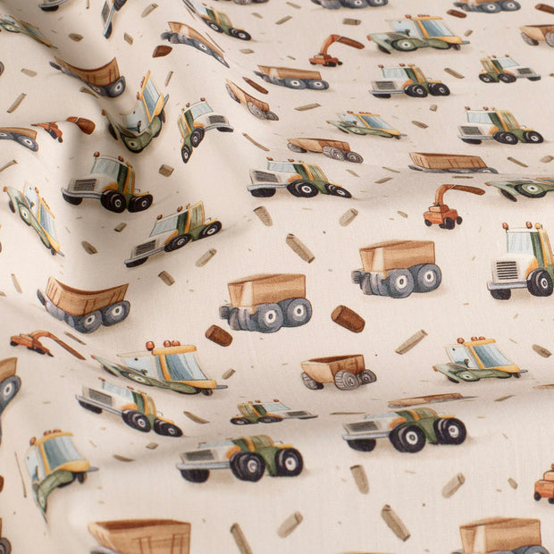 Cotton Poplin fabric Cars Off White