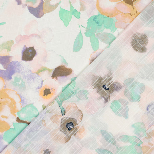 Woven Cotton Viscose fabric Flowers slub printed 