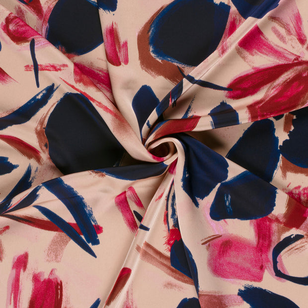Satin Duchesse fabric Navy printed 