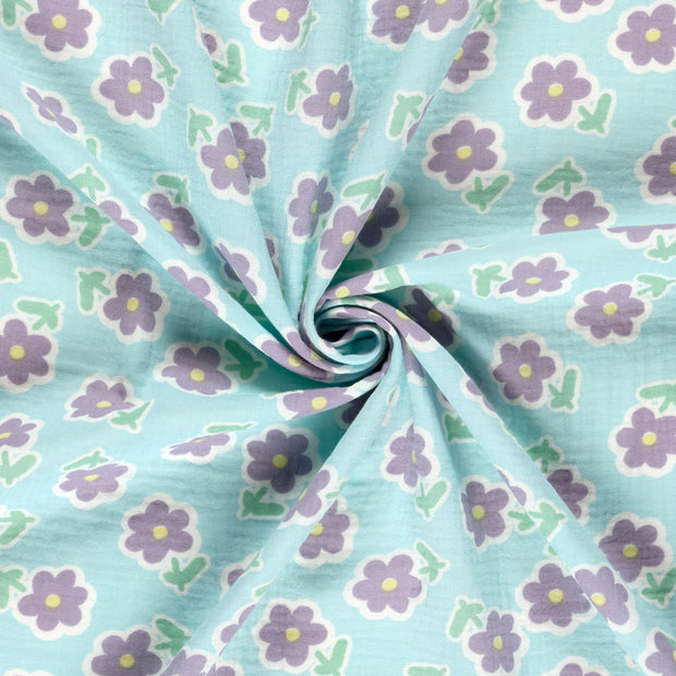 Muslin fabric Ice Blue printed 