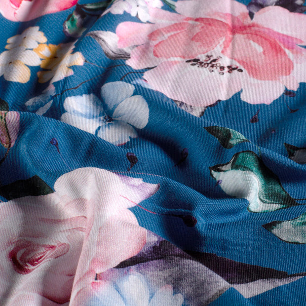 Jersey fabric Roses Steel Blue