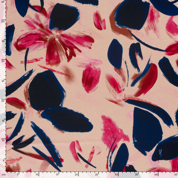 Satin Duchesse fabric Flowers Navy