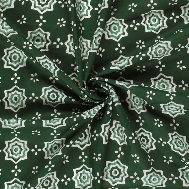Voile fabric Dark Green printed 