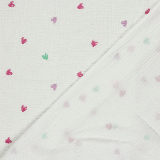 Muslin fabric Hearts printed 