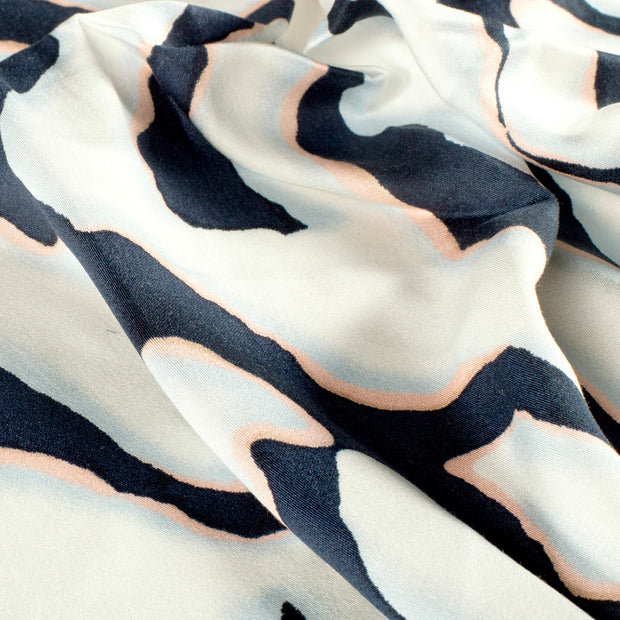 Viscose Satin fabric Abstract Navy