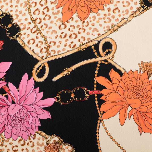 Viscose Satin fabric Flowers Black