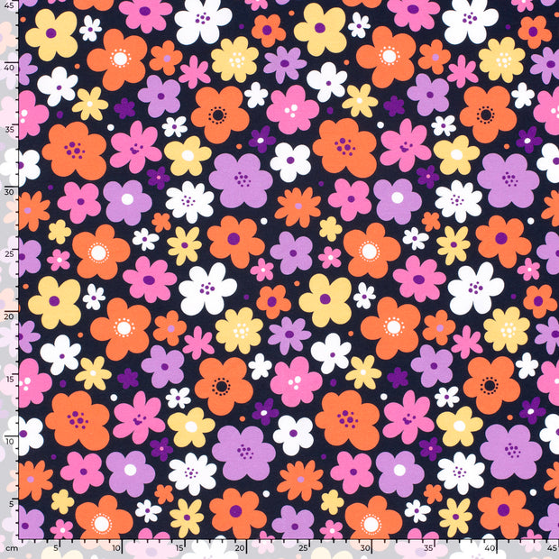 French Terry fabric Flowers Navy