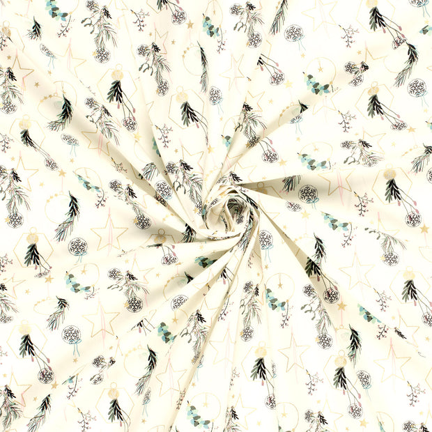 Cotton Poplin fabric Off White printed and foil 