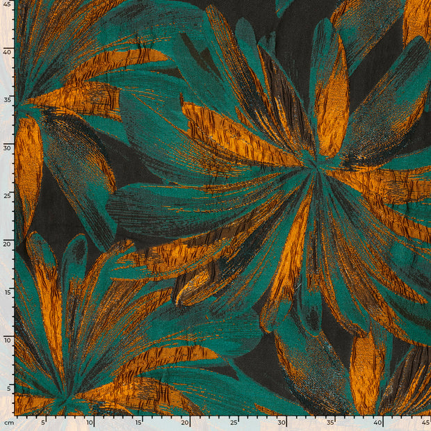 Jacquard fabric Flowers Petrol