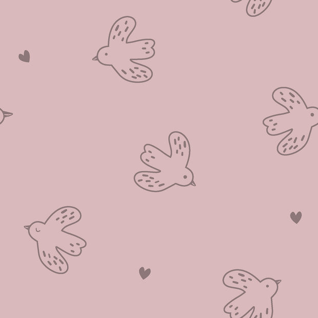 Stretch terry fabric Birds Pink