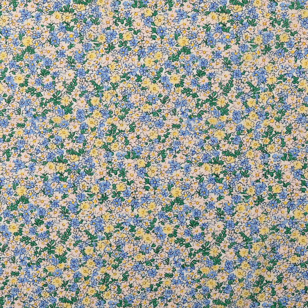 Voile fabric Flowers Light Blue