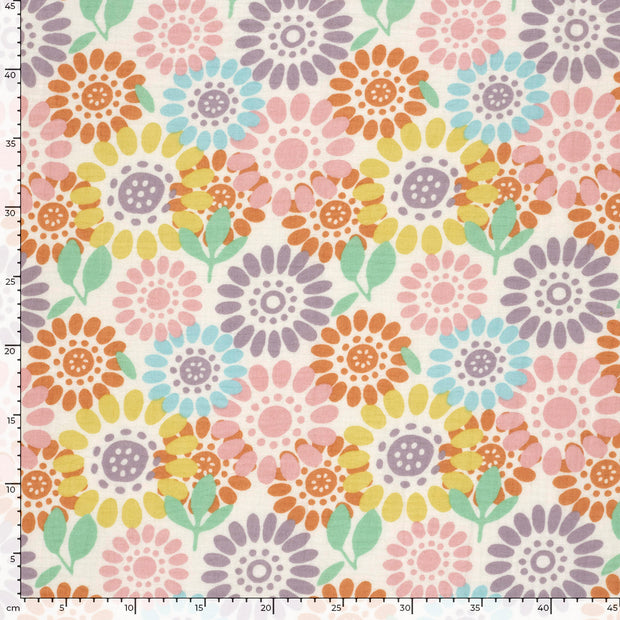 Muslin fabric Flowers Off White