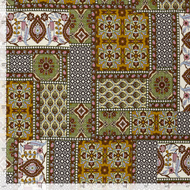Viscose Satin fabric Abstract Khaki Green
