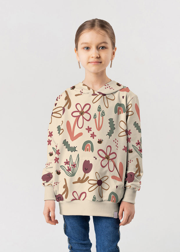 French Terry fabrik Blumen Beige