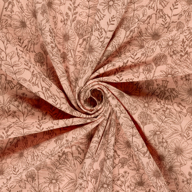 Muslin fabric Old Pink printed 