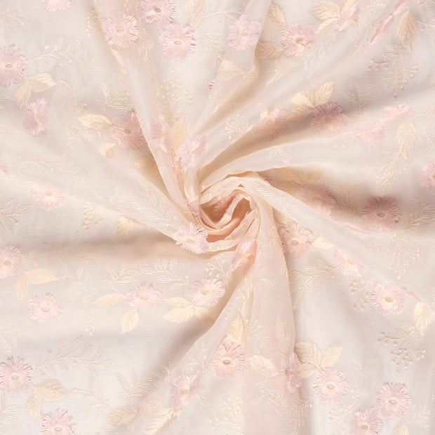 Woven Polyester fabric Off White embroidered 